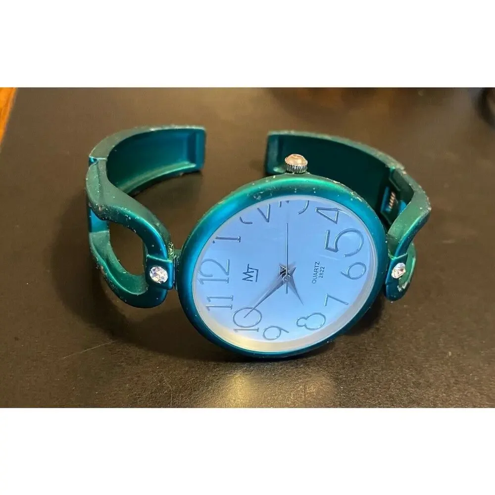 Women's MT Quartz Watch, Metallic Green Snap Shut Bangle Bracelet
